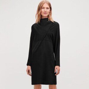 COS Black Long-Sleeve High-Neck Shift Dress